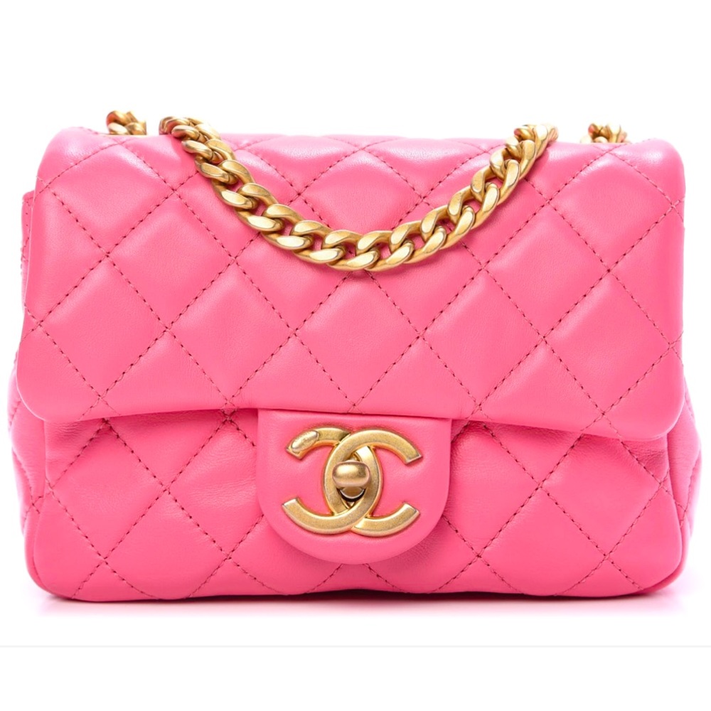 CHANEL LAMBSKIN MINI SQUARE FLAP RESIN PEARL SAMBA